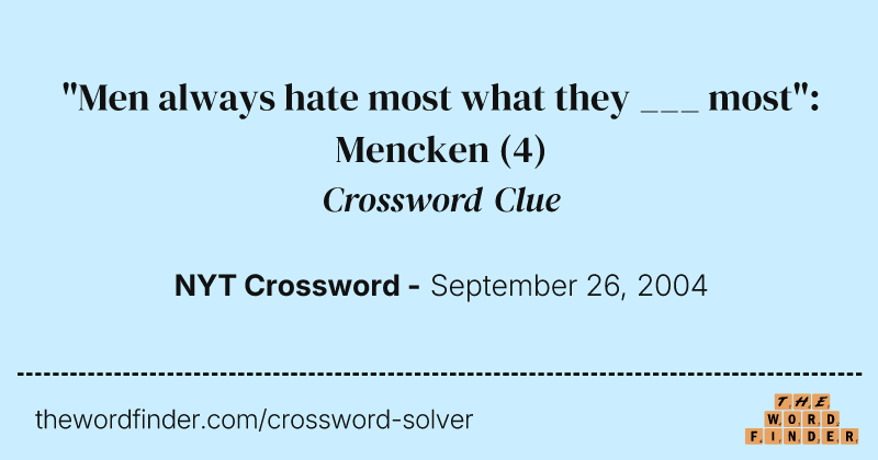 "Men always hate most what they ___ most": Mencken crossword clue image