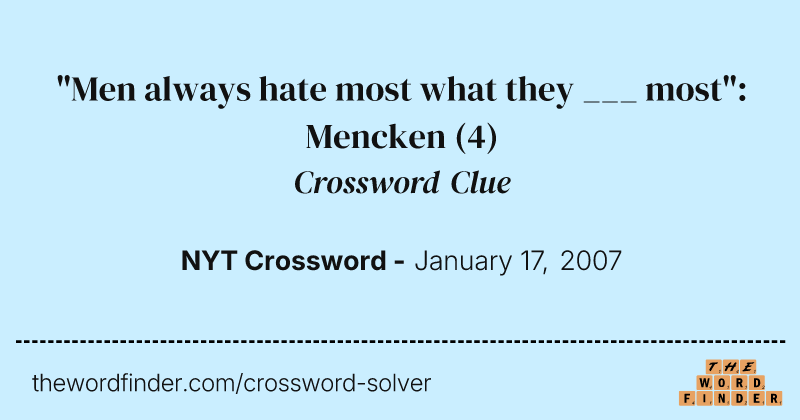 "Men always hate most what they ___ most": Mencken crossword clue image