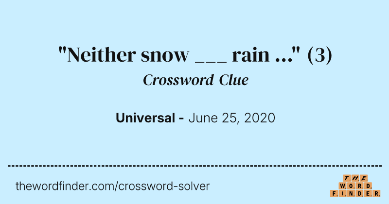 "Neither snow ___ rain ..." crossword clue image