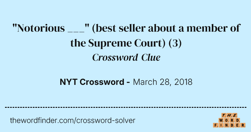 "Notorious ___" (best seller about a member of the Supreme Court) crossword clue image