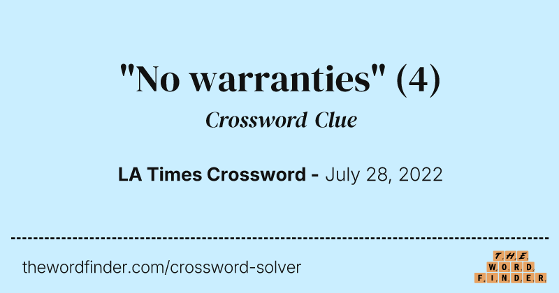 "No warranties" crossword clue image