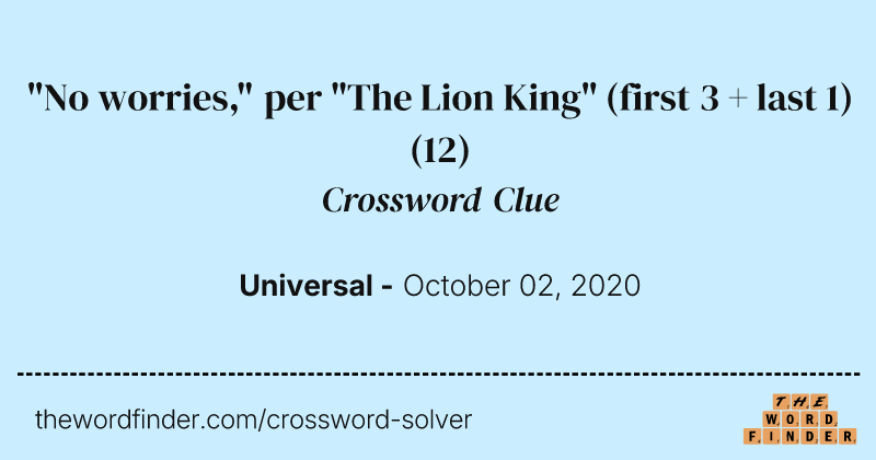 "No worries," per "The Lion King" (first 3 + last 1) crossword clue image