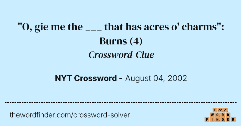 "O, gie me the ___ that has acres o' charms": Burns crossword clue image