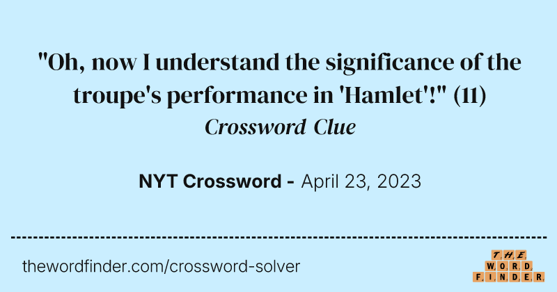 "Oh, now I understand the significance of the troupe's performance in 'Hamlet'!" crossword clue image