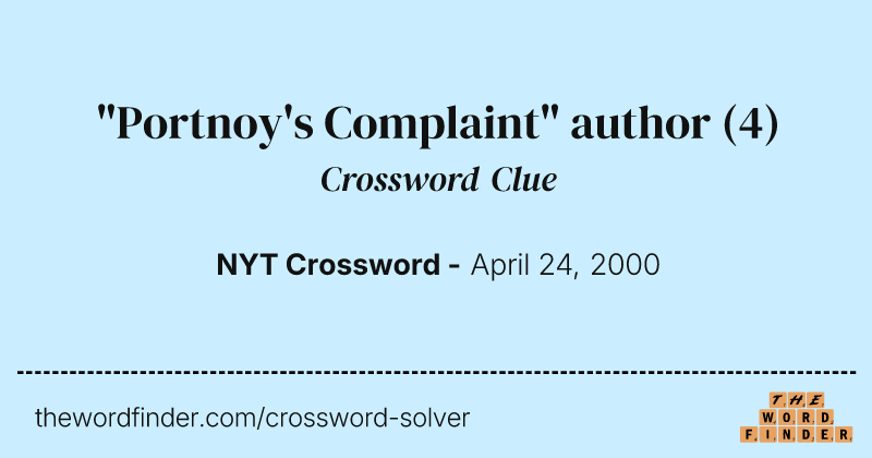 "Portnoy's Complaint" author crossword clue image