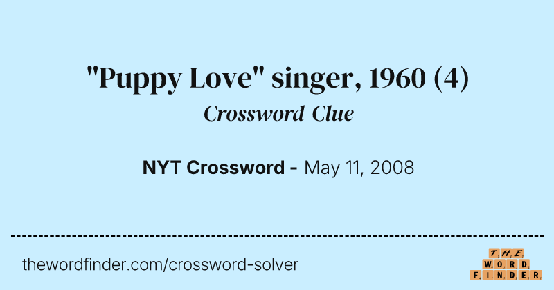 "Puppy Love" singer, 1960 crossword clue image