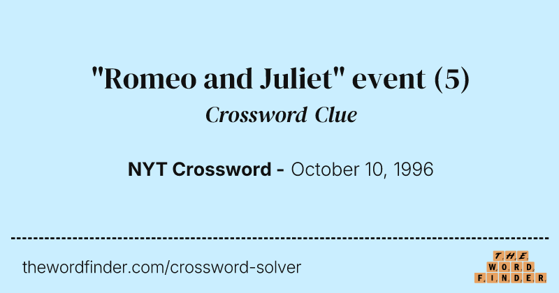 "Romeo and Juliet" event crossword clue image
