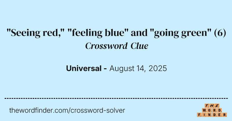"Seeing red," "feeling blue" and "going green" crossword clue image