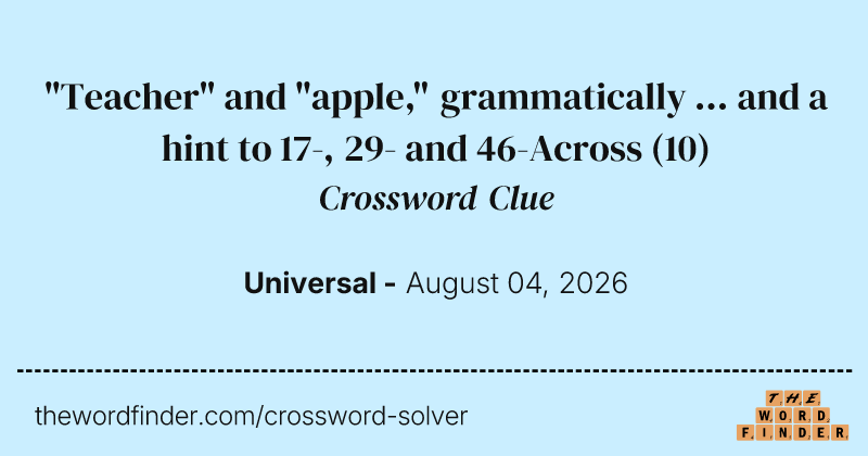 "Teacher" and "apple," grammatically ... and a hint to 17-, 29- and 46-Across crossword clue image
