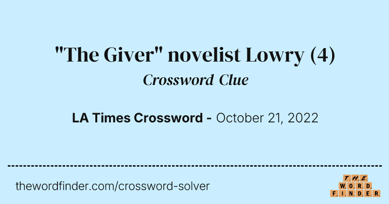 "The Giver" novelist Lowry crossword clue image