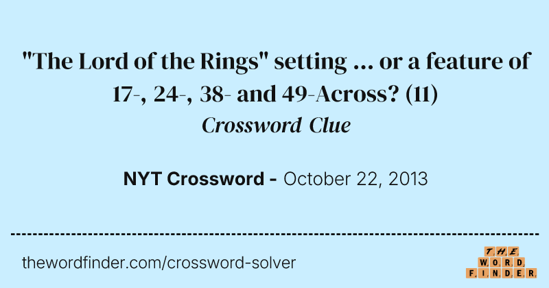 "The Lord of the Rings" setting ... or a feature of 17-, 24-, 38- and 49-Across? crossword clue image