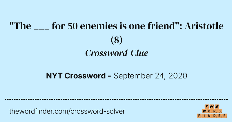 "The ___ for 50 enemies is one friend": Aristotle crossword clue image