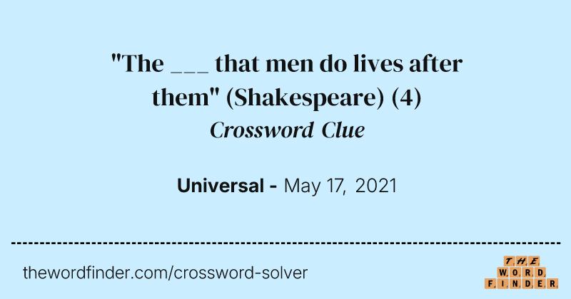 "The ___ that men do lives after them" (Shakespeare) crossword clue image