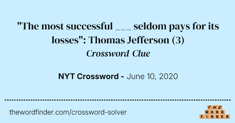 "The most successful ___ seldom pays for its losses": Thomas Jefferson crossword clue image