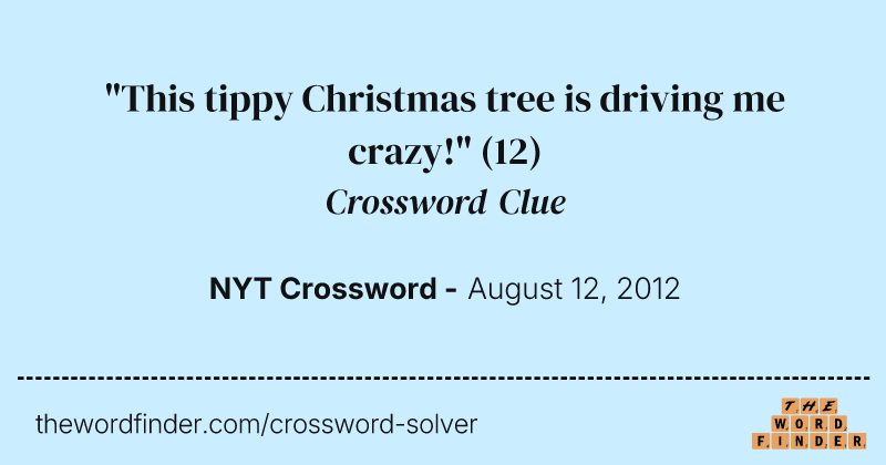 "This tippy Christmas tree is driving me crazy!" crossword clue image