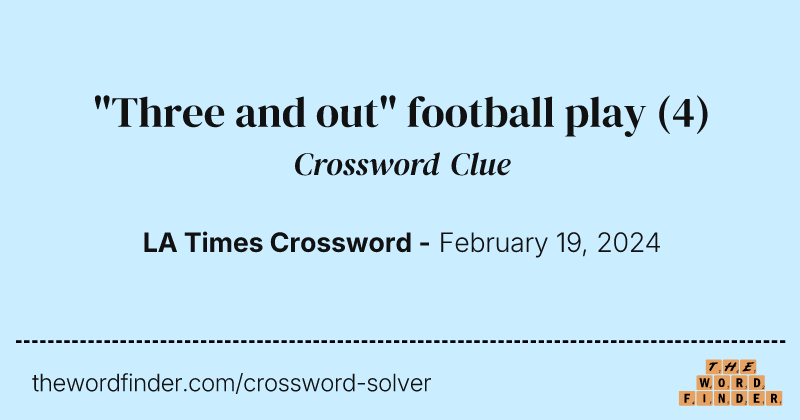 "Three and out" football play crossword clue image