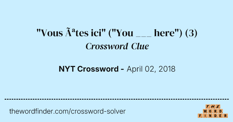 "Vous êtes ici" ("You ___ here") crossword clue image