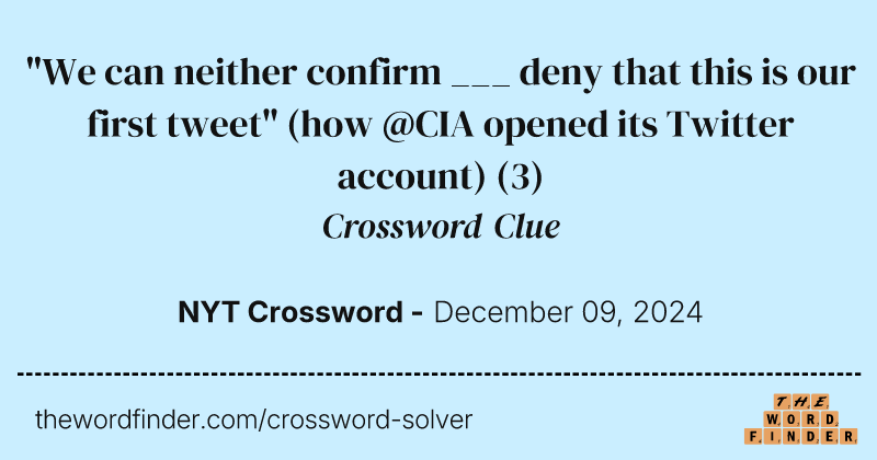 "We can neither confirm ___ deny that this is our first tweet" (how @CIA opened its Twitter account) crossword clue image
