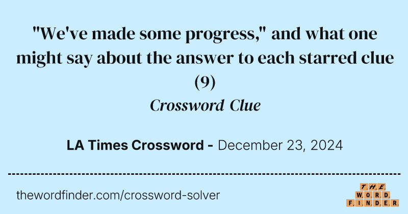 "We've made some progress," and what one might say about the answer to each starred clue crossword clue image
