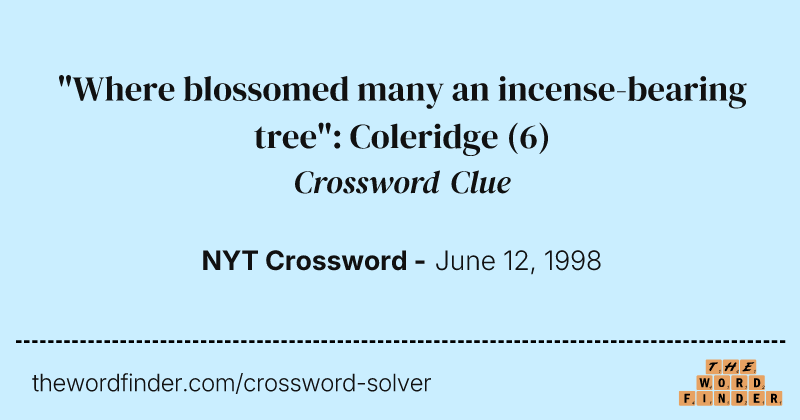 "Where blossomed many an incense-bearing tree": Coleridge crossword clue image