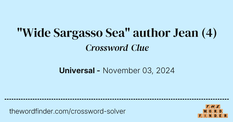 "Wide Sargasso Sea" author Jean crossword clue image