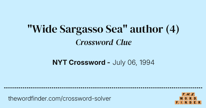 "Wide Sargasso Sea" author crossword clue image