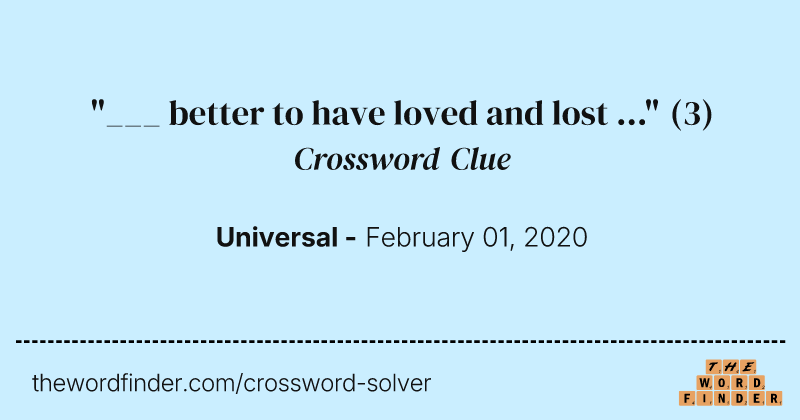 "___ better to have loved and lost ..." crossword clue image