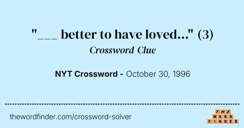 "___ better to have loved..." crossword clue image