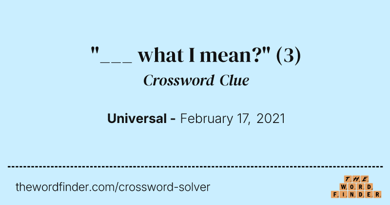 "___ what I mean?" crossword clue image