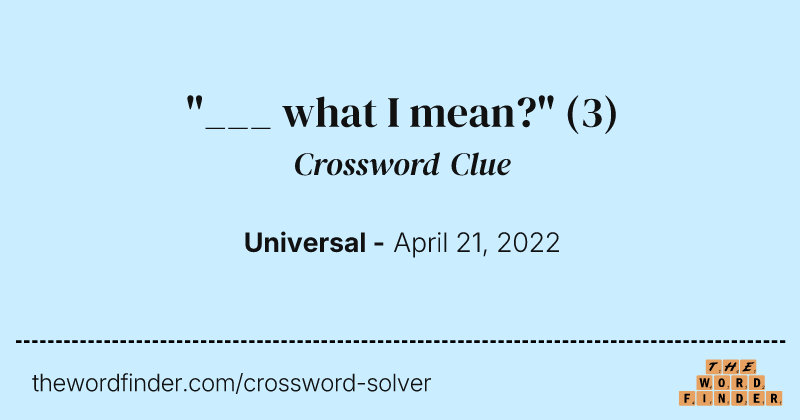 "___ what I mean?" crossword clue image