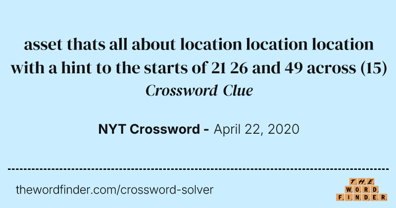 asset thats all about location location location with a hint to the starts of 21 26 and 49 across crossword clue image