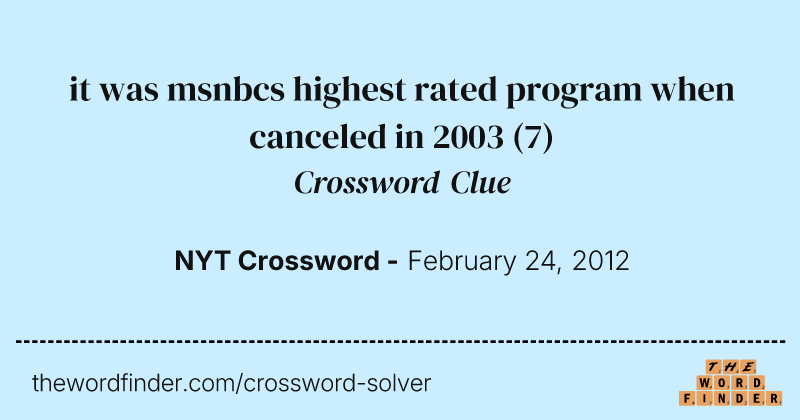 it was msnbcs highest rated program when canceled in 2003 crossword clue image