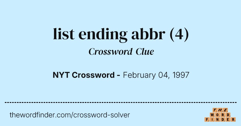 list ending abbr crossword clue image
