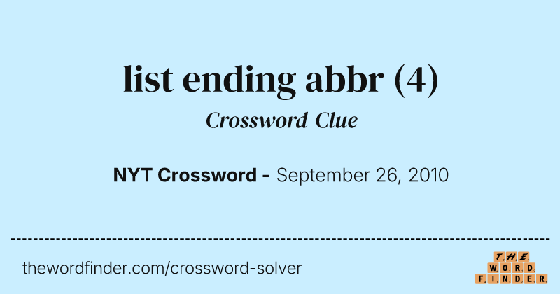 list ending abbr crossword clue image