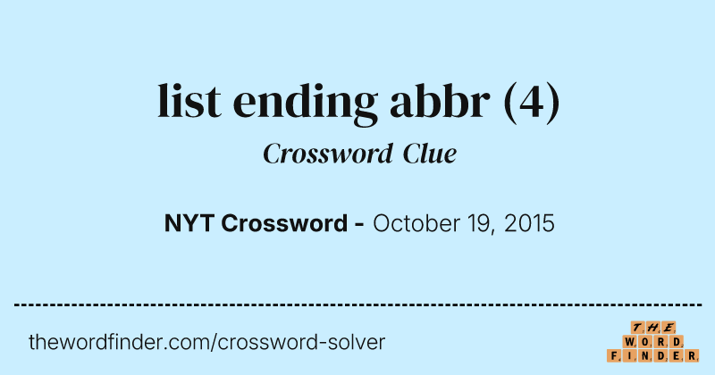 list ending abbr crossword clue image