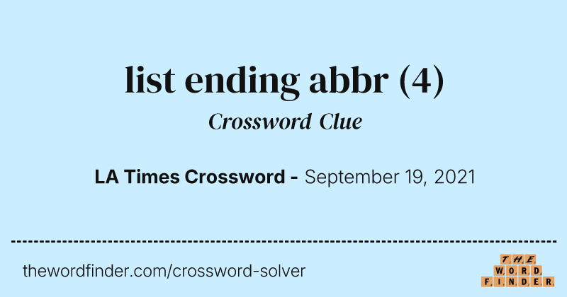 list ending abbr crossword clue image