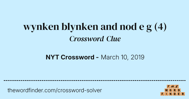 wynken blynken and nod e g crossword clue image