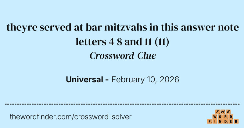 theyre served at bar mitzvahs in this answer note letters 4 8 and 11 crossword clue image
